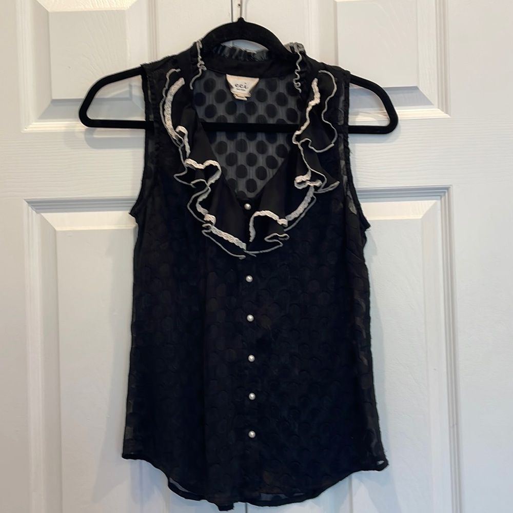 ECI ruffle sheer polka dot blouse Sz 4 J1